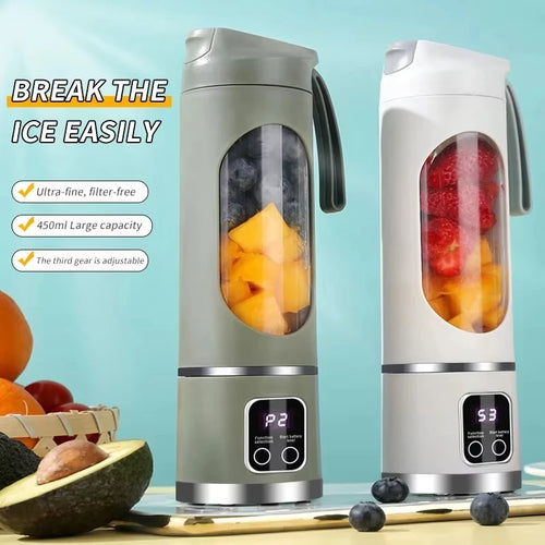 12 Blades Portable Fruit Juicer 450Ml Capacity 3 Gears USB Rechargeable Blender Ice Crusher
